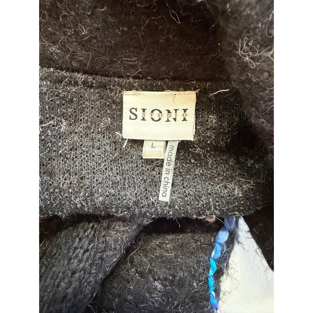 Sioni Cardigan Sweater Womens Large Black Paisley Embroidered Boho Wool Knit - Picture 9 of 13